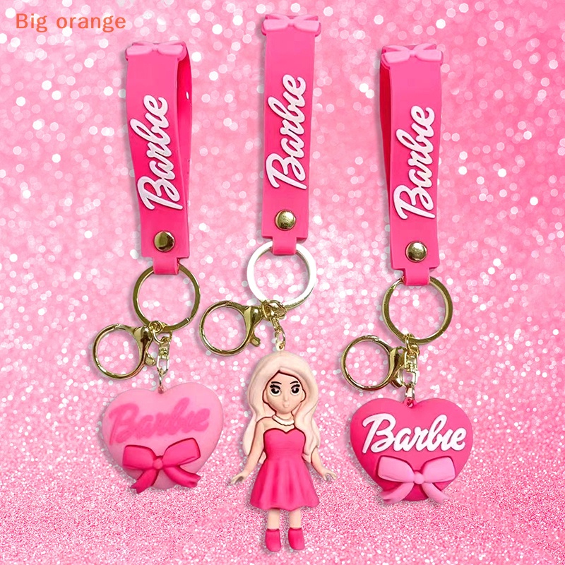 [Big orange] Cute Pink Barbie Key Chain Cartoon Doll Pendant Love Key Ring Backpack Headphone