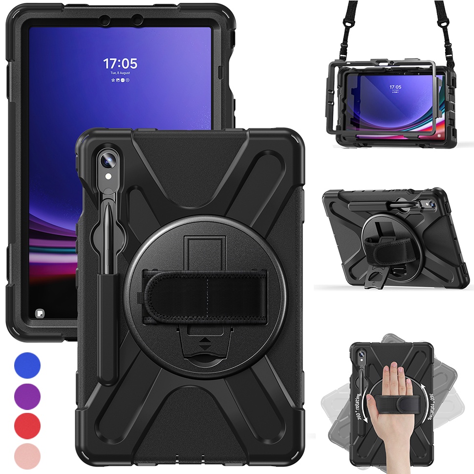 Heavy Duty Shockproof 360 Rotating Stand Shoulder/Hand Strap Case for  Samsung Galaxy Tab S10 FE Plus 2025, Tab S11/S10 Lite/S10+/S9  FE+/S9+/S8+/S7 FE/