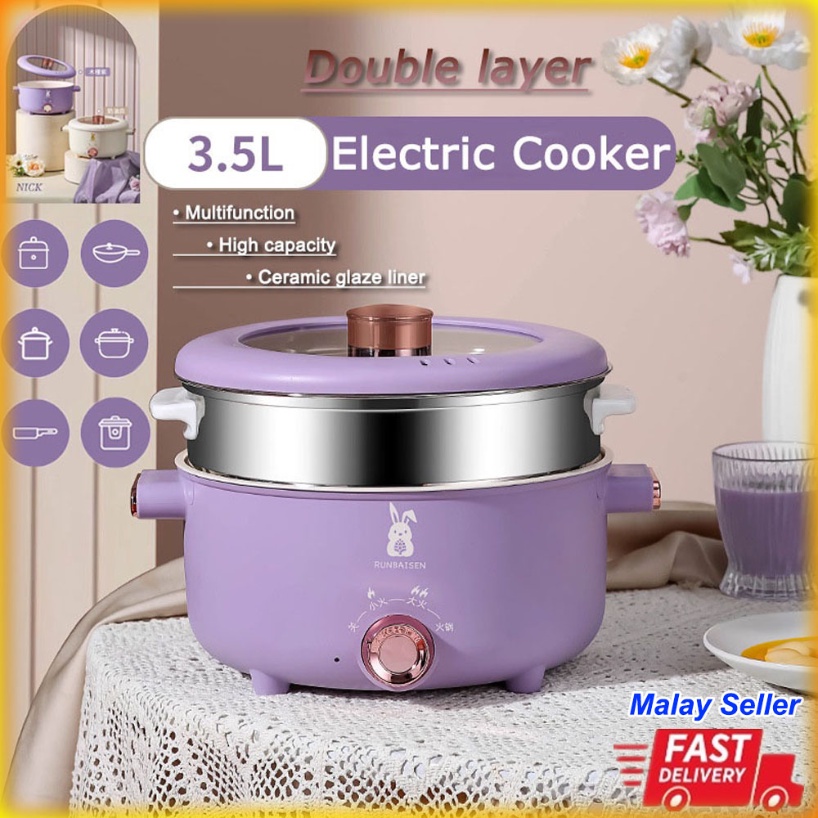 3.5L Electric Cooker Double Layer Multi Electric Rice Cooking Pot with