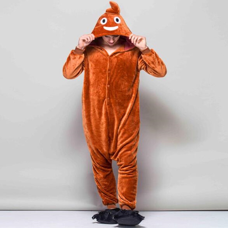 New Cartoon Flannel Adult Kigurumi Pajama Poop Onesie Jumpsuit Funny Cute Party Jumpsuit Warm