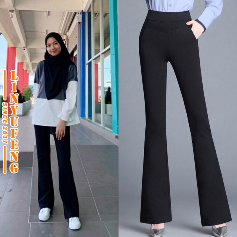Plus Size S-4XL Bootcut Long Pants Women Korean Style Casual High Waist ...