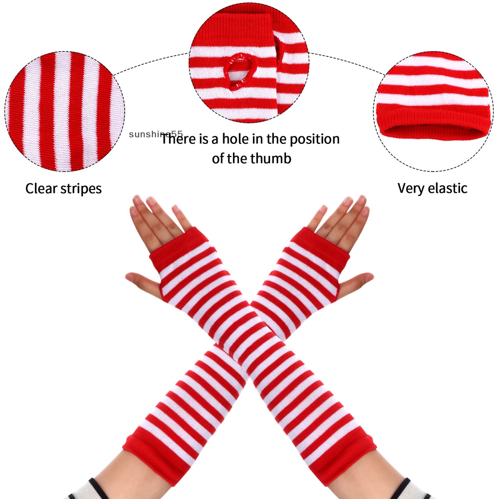 Sun Oneant 4 Pairs Christmas Thigh High Socks And Arm Warmer, Red Green