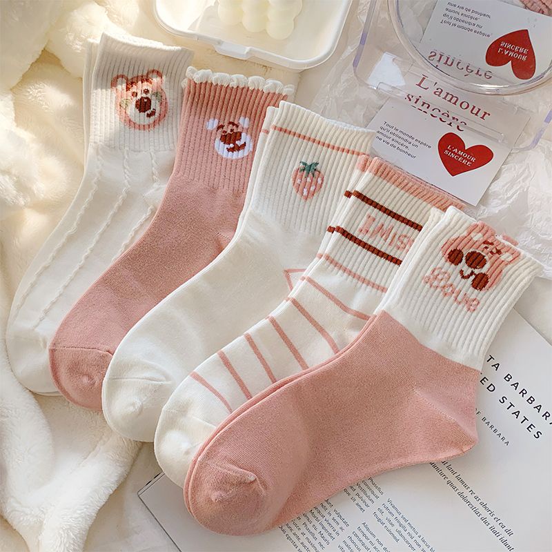 Socks Female Middle Tube Cute Cartoon Preppy Style Middle Tube Socks 