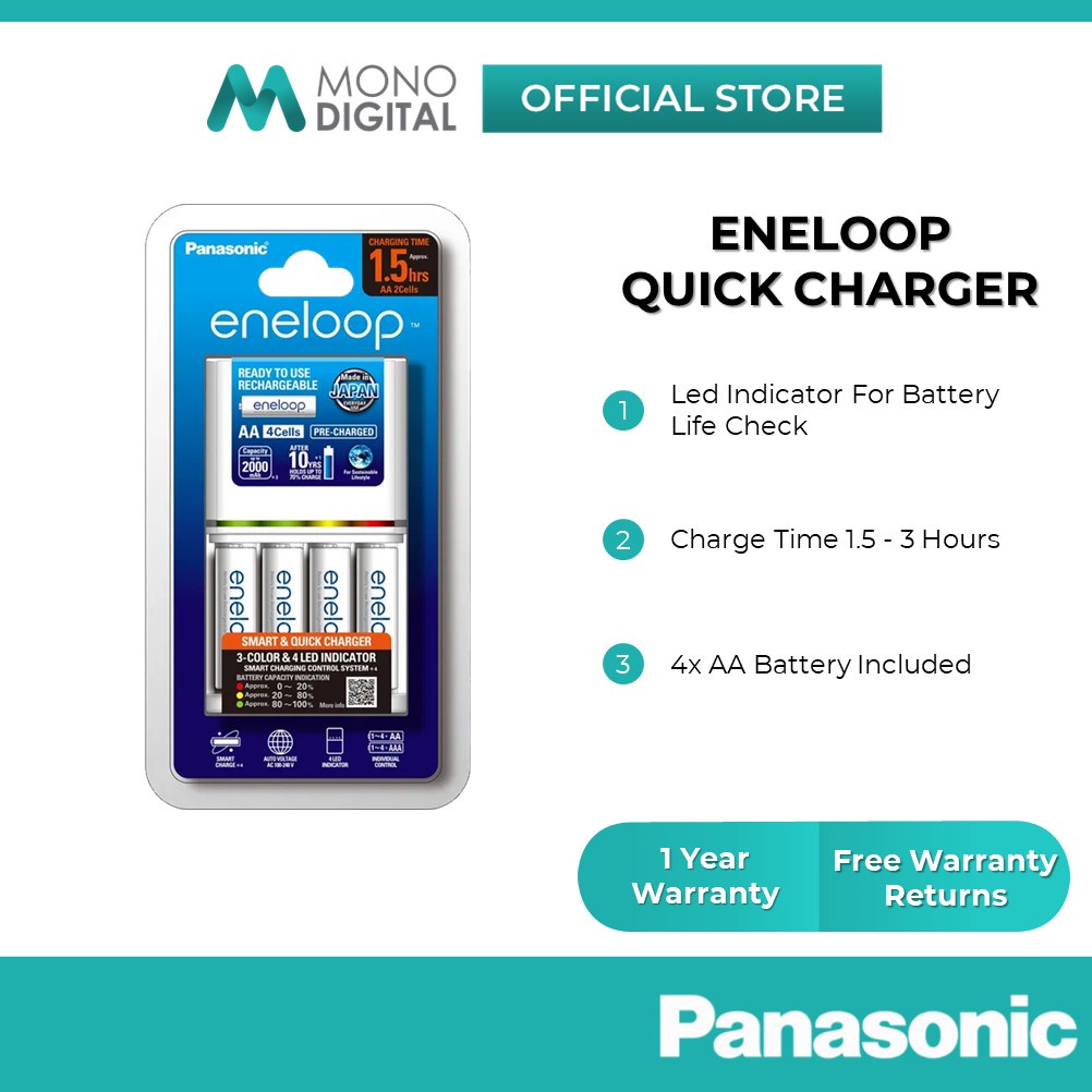 Panasonic Eneloop Smart & Quick Charger (Fast Charge) + 4 pcs Eneloop