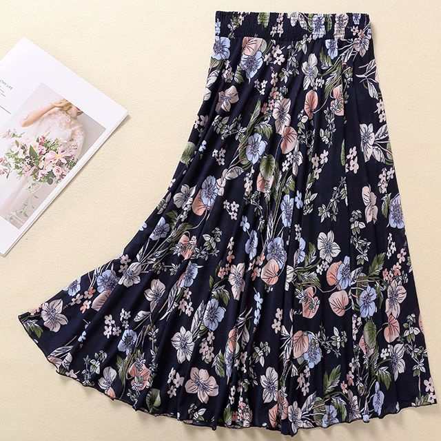 Women Versatile Floral Skirt High Waisted Elastic Ice Silk Cool Skirts Shopee Malaysia