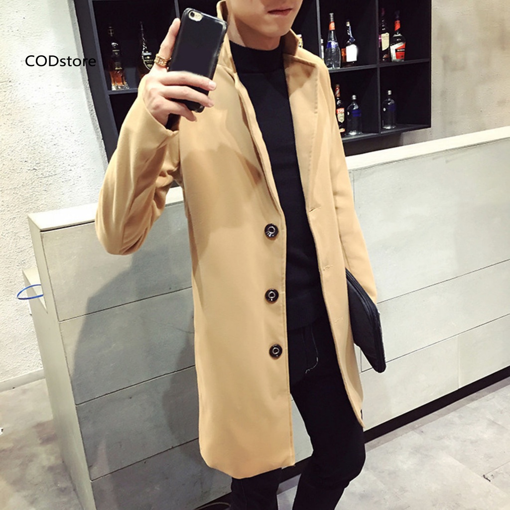 Formal Men'trench Coat Long Jacket Double Breasted Warm Slim Fit