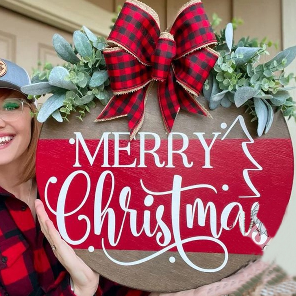 freeship.mx Outdoor Christmas Sign Winter Sign Plaid Bow