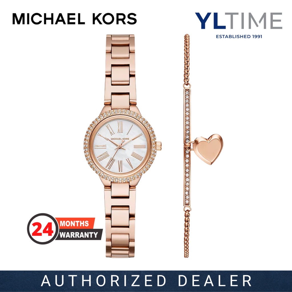 Michael Kors Lady Mk3858 Taryn Three Hand Rose Gold Tone Stainless Steel Watch Set 100 8258