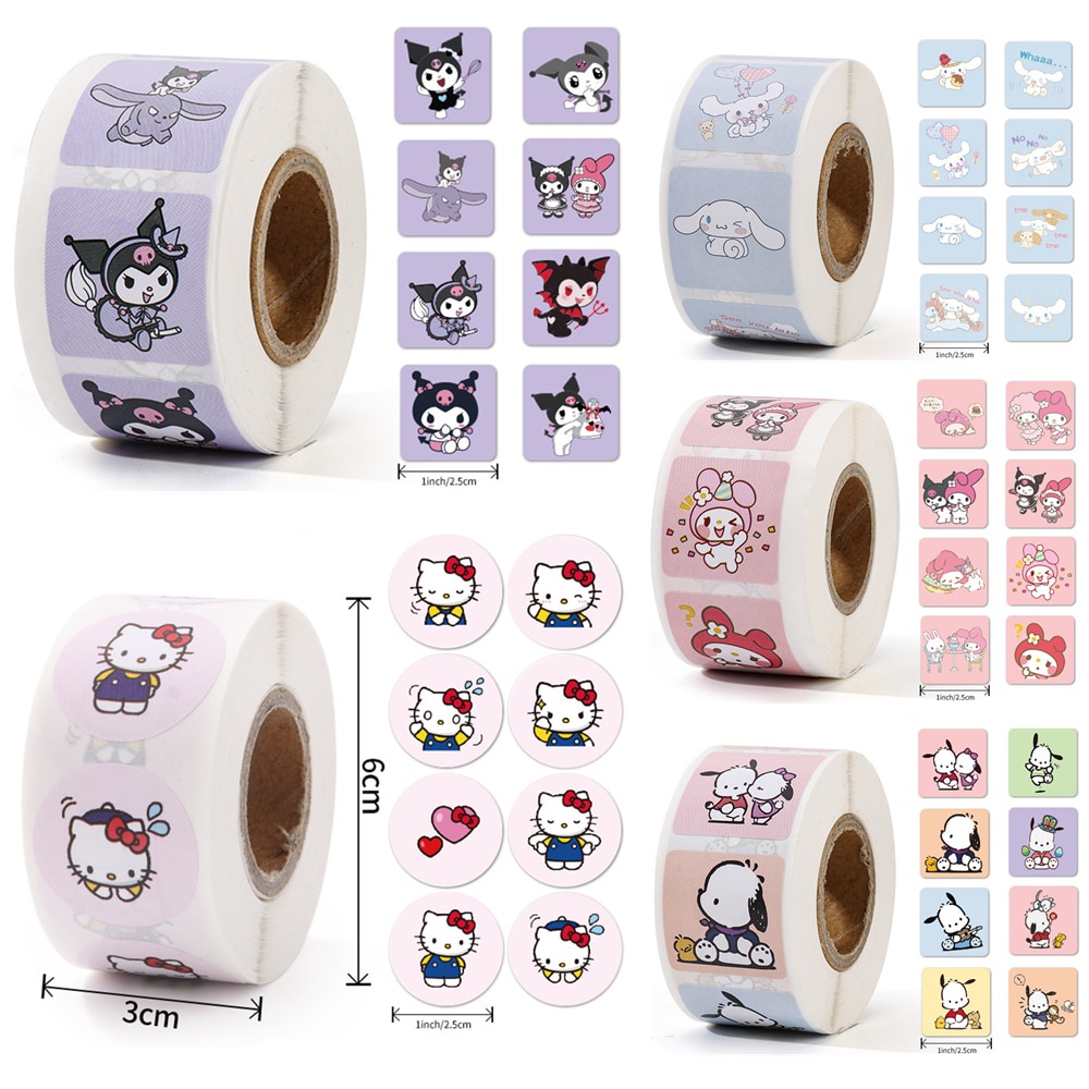 500Pcs/Roll Sanrio Stickers Kawaii Hello Kitty Melody Kuromi ...