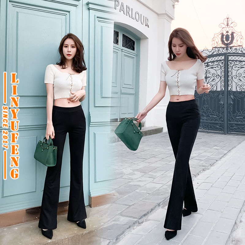 Free Shipping Bootcut Long Pants Women Plus Size Vintage Black