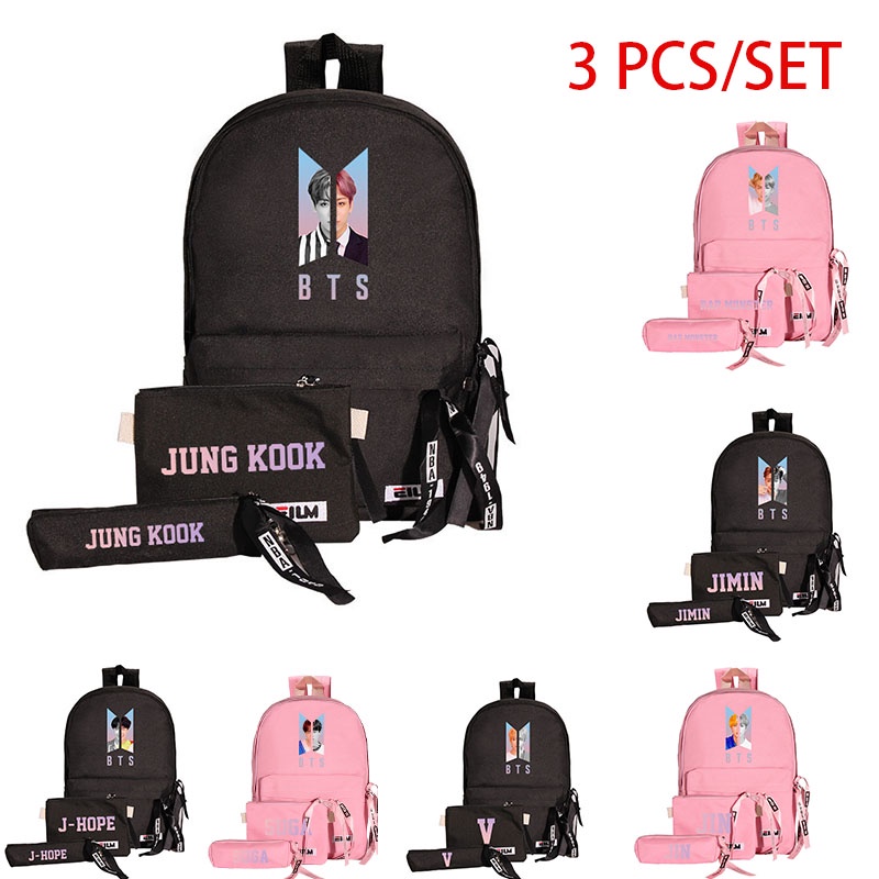 3Pcs Kpop BTS Bag Backpack Pencil Case Shoulder Bag Set School