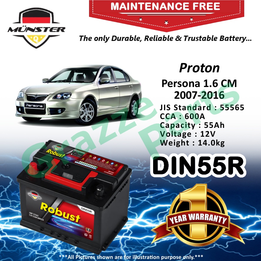 Münster Robust MF CMF DIN55 | DIN55R | 55565 (55AH) Car Battery Bateri ...