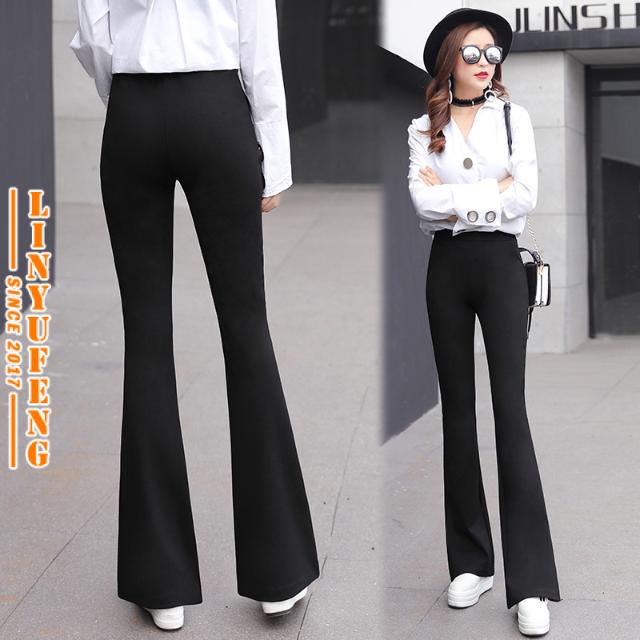 🌈Free Shipping Bootcut Pants Women Long Casual Vintage Black High Waist ...