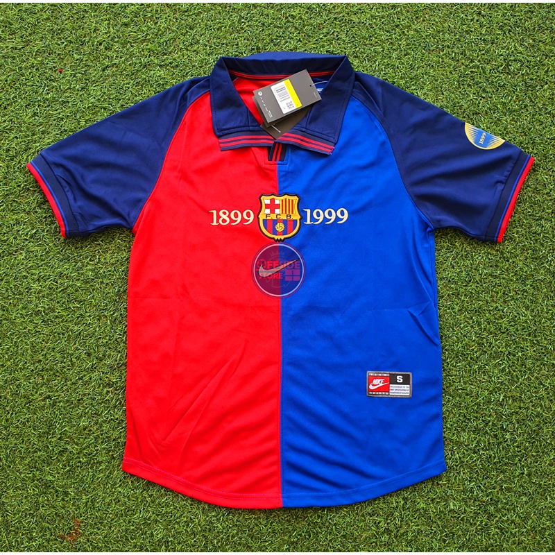 Retro Barcelona 1899 1999 Barca Vintage Jersey Retro Barcelona Jersey Anniversary kit Barcelona Football Jersey Barca Shopee Malaysia