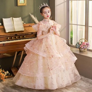 Child Kid Girls Princess Glitter Velvet Dress Wedding Prom Party