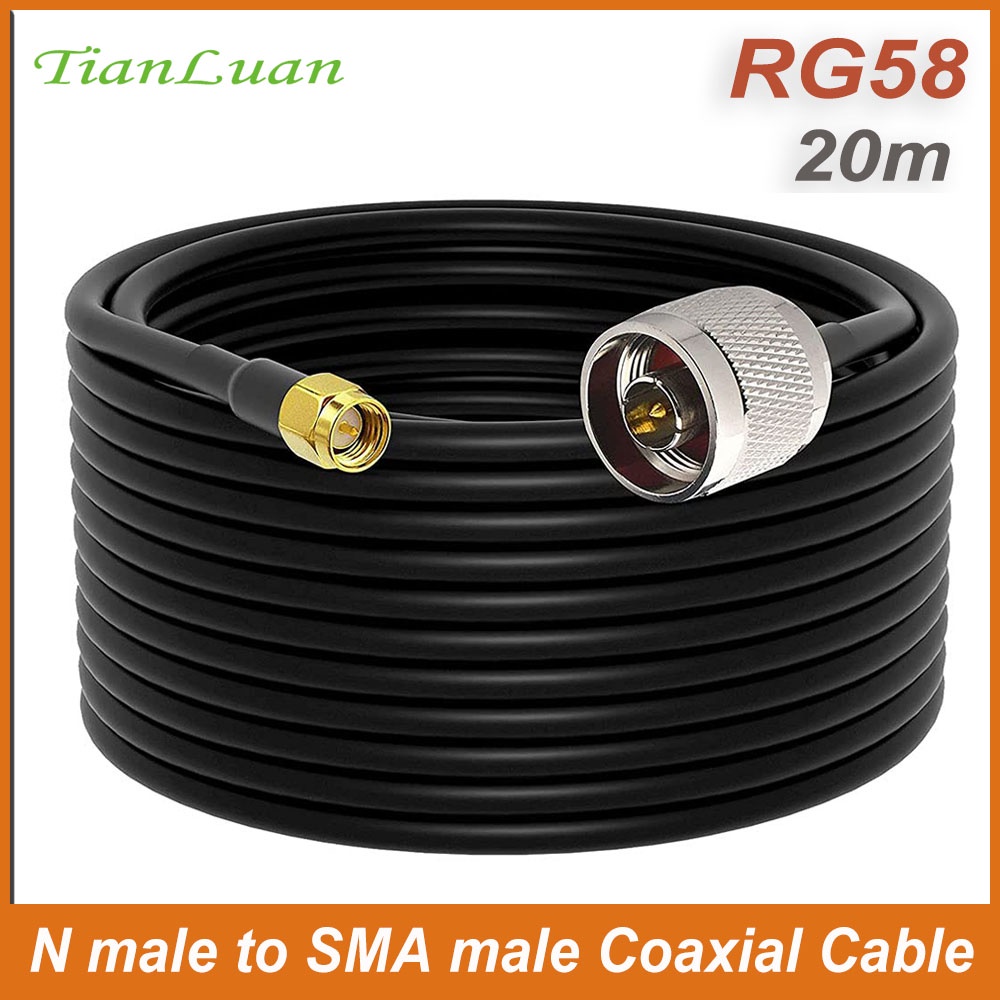 Low Loss RG58 N Male to SMA Male Antenna 20m RF Coaxial Cable Pure