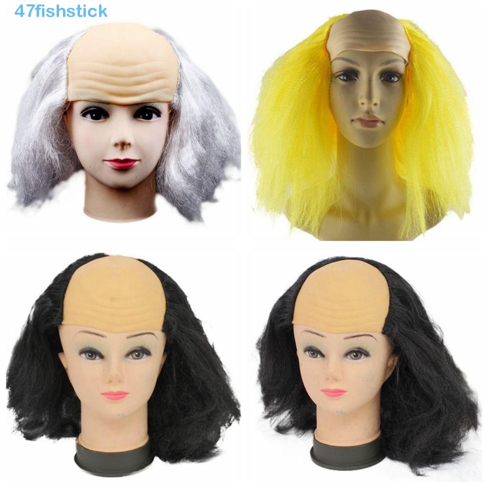 FISHSTICK Funny Bald Wig, False Fluffy Old Man Bald Wig, Party Cosplay ...