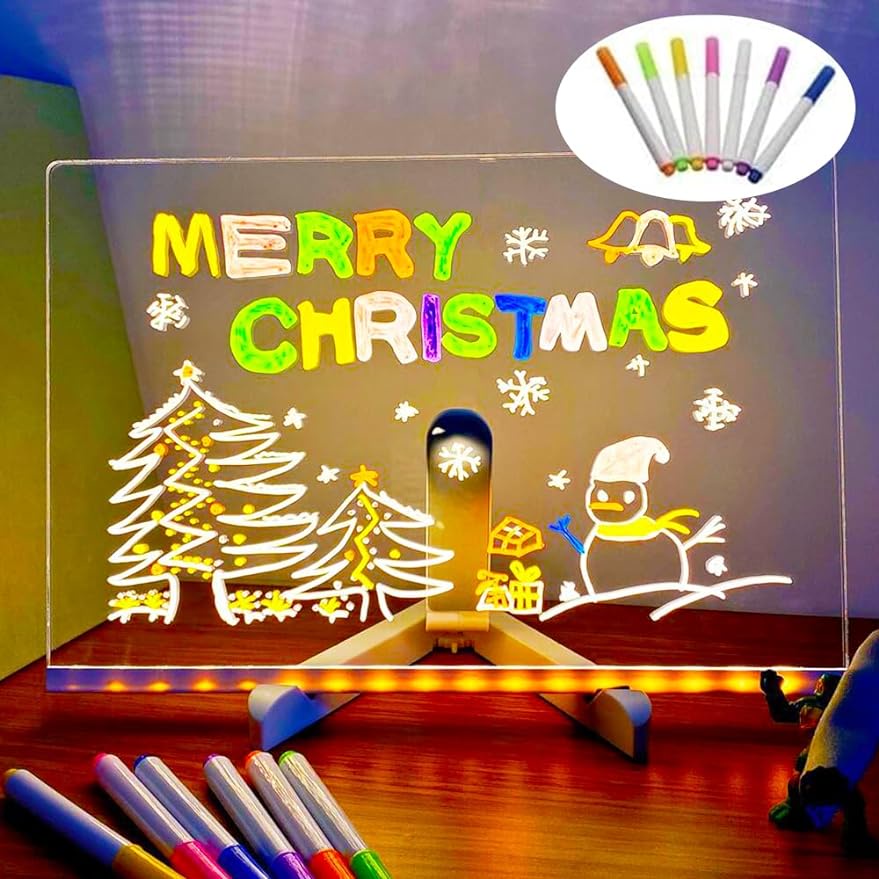 LED Glow-in-the-Dark Memo Board With Stand & 7 Color Pens | 20x20cm Acrylic Dry Erase Message Board For Kids & Office - View #6