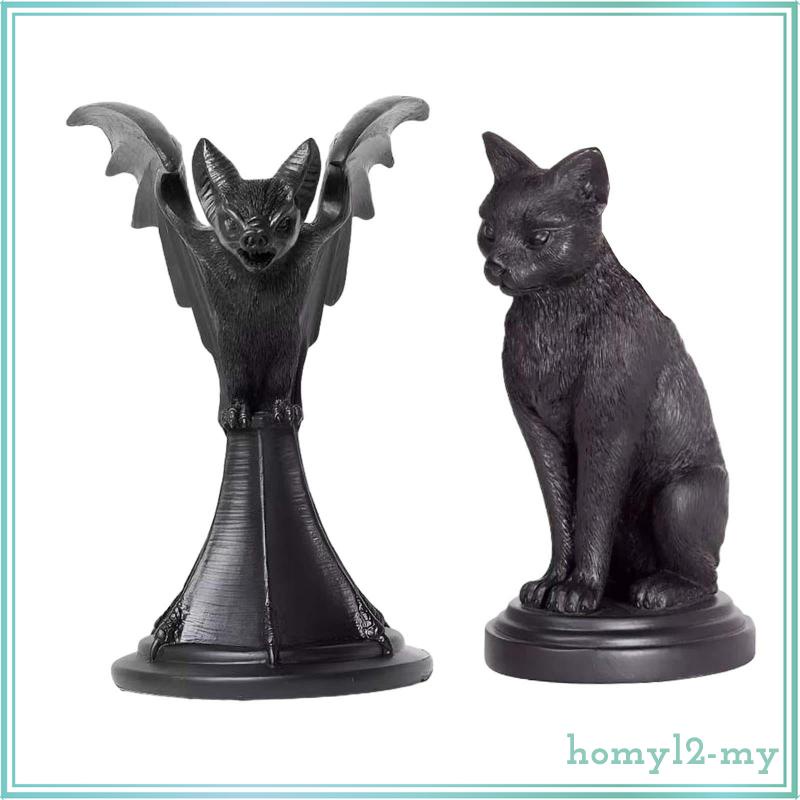[HOMYLcfMY] Black Resin Candle Holder Halloween Gothic Candlestick Holder Realistic Taper Candle