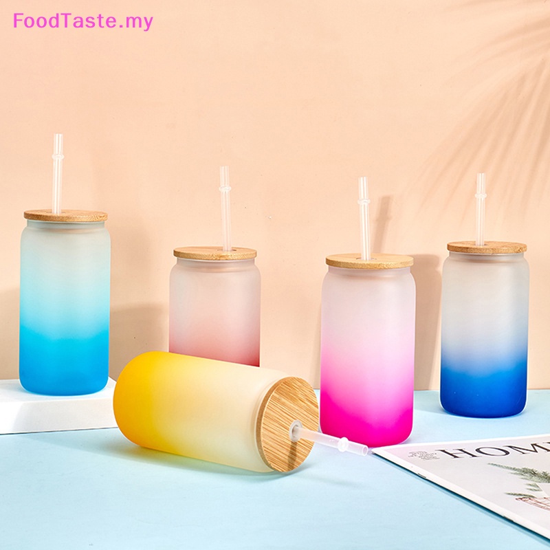 FoodTaste 480ml Gradient Color Sublimation Glass With Bamboo Lid