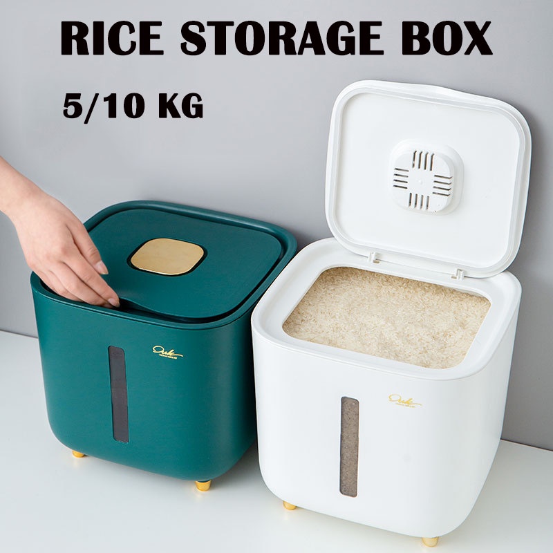 Rice Storage Box Grain Container 5/10 KG Tong Bera Dispenser Bucket ...
