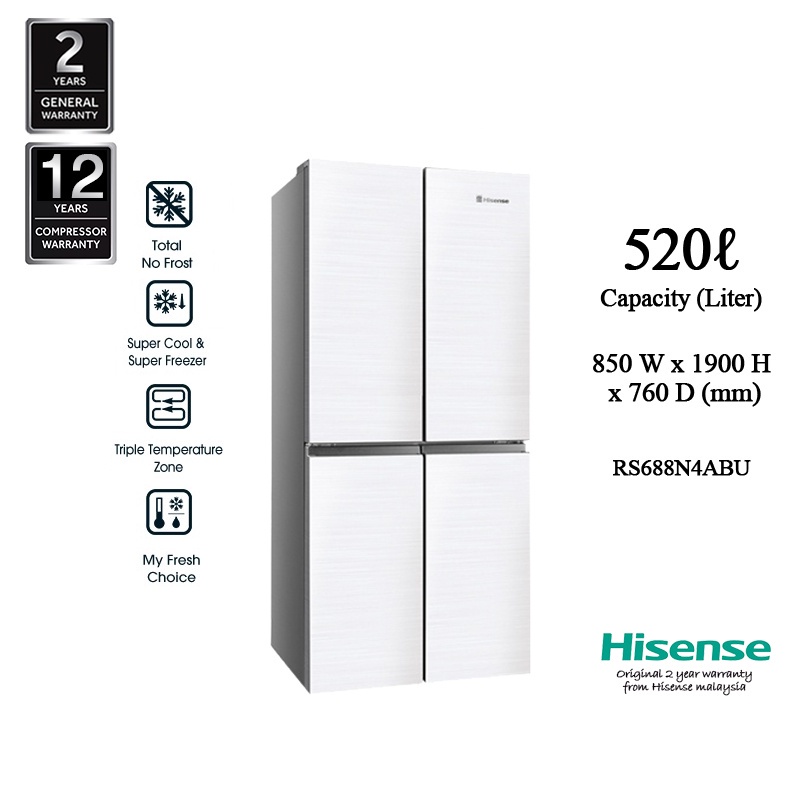 [Free Installation within Klang Valley Area] Hisense 520L 4 Door