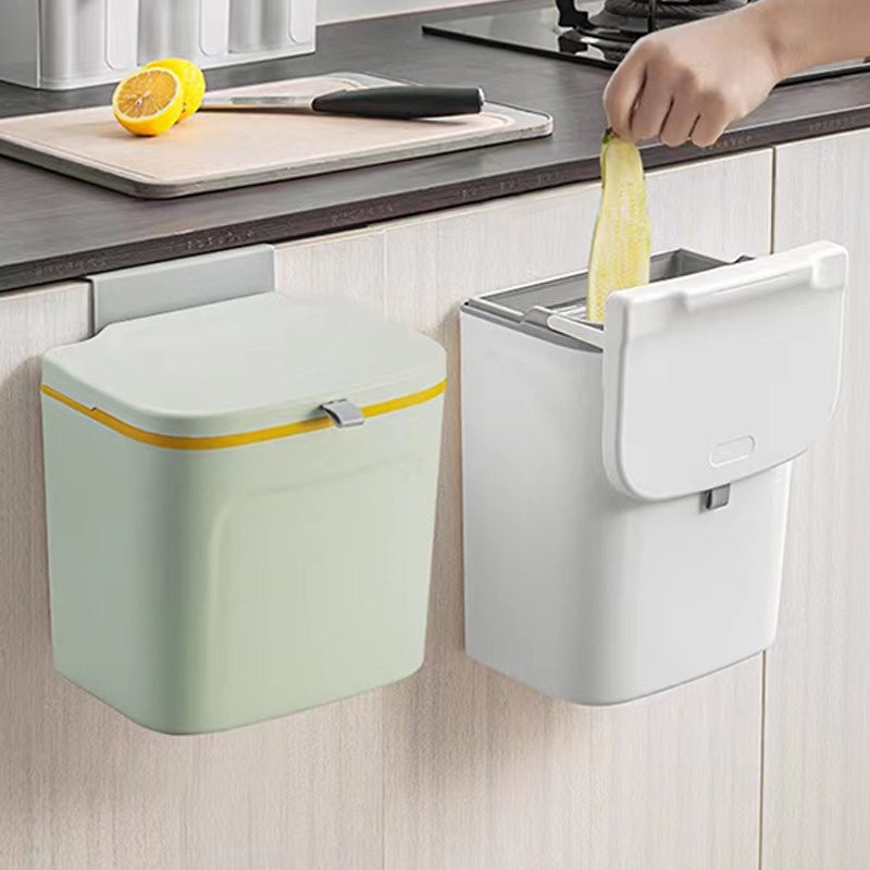 Kitchen Wall Mounted Trash Can Living Storage Rack Sliding Lid