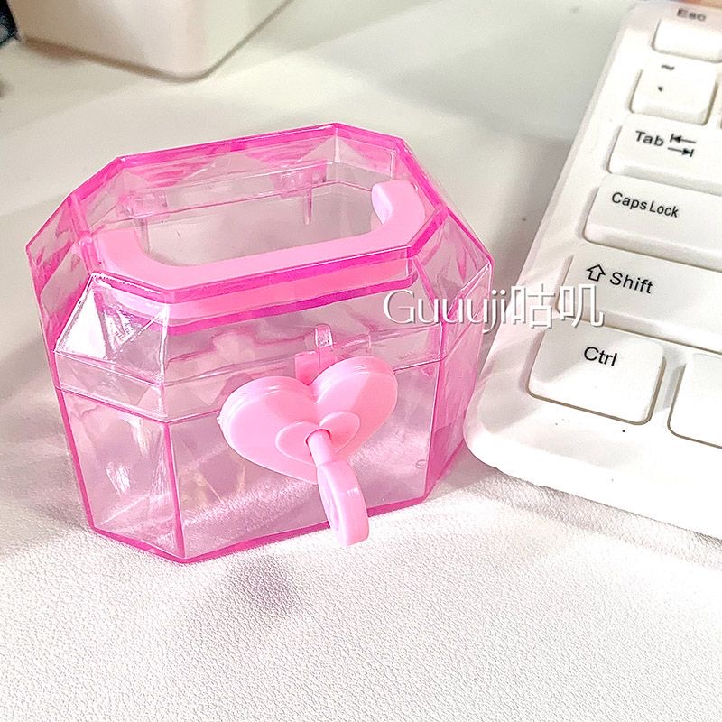 Cute Pink Treasure Chest Storage Box With Key Beads Stickers Desktop ...