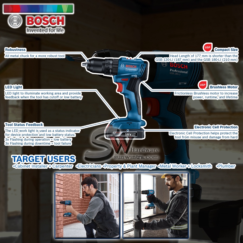 Bosch 18V Cordless Impact Drill / Driver GSB 185-LI GSB185 F.O.C 23X ...