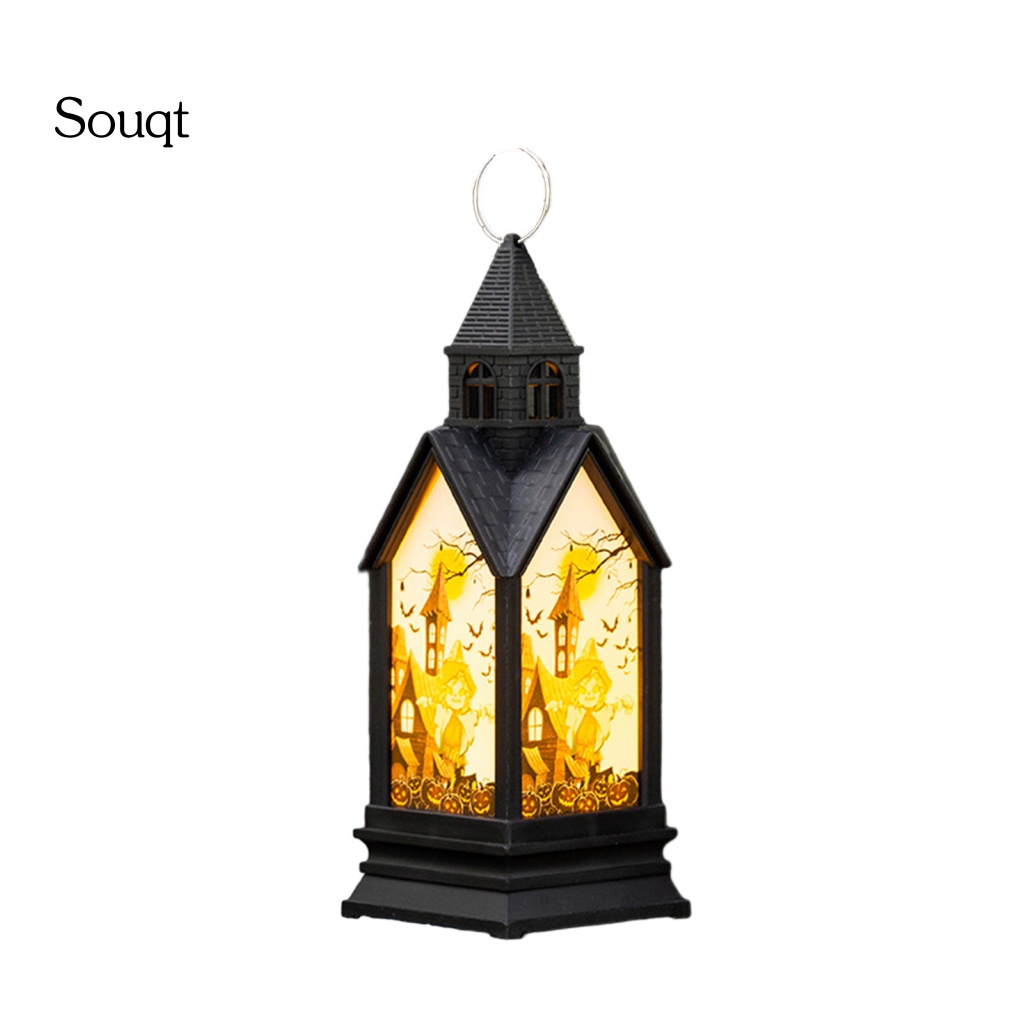 Souqt Flameless Candle Lantern Spooky Vintage Led Pumpkin Lantern for