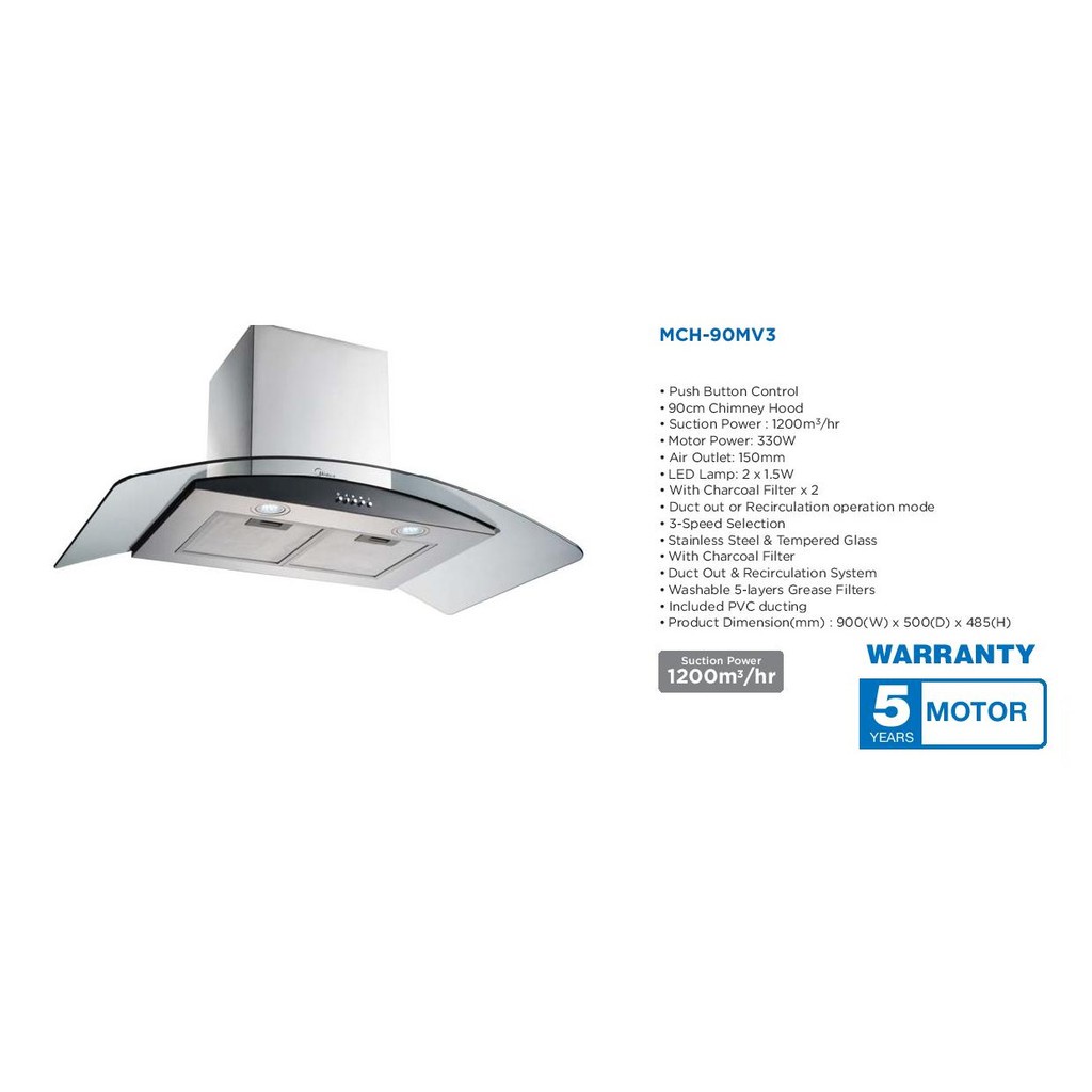 Midea Hud Dapur - Cooker Hood Chimey Hood MCH-90MV3 | Shopee Malaysia