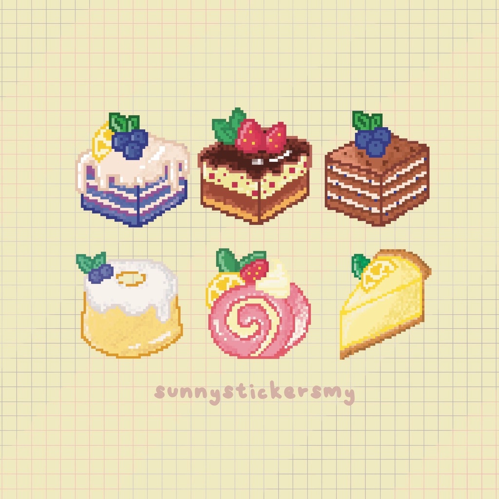 [Sticker Pack of 6] Pixel Desserts Glitter Effect Stickers Assorted ...