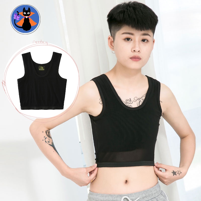 Pullover Chest Binder Crop Top TOMBOY Thin Breathable Flatness Vest Head Covering Breast Binder