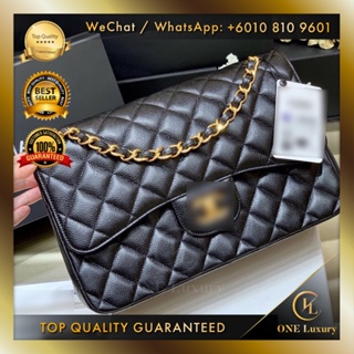 CHANEL A58600 CLASSIC BLACK CAVIAR LEATHER JUMBO SHOULDER HANDBAG