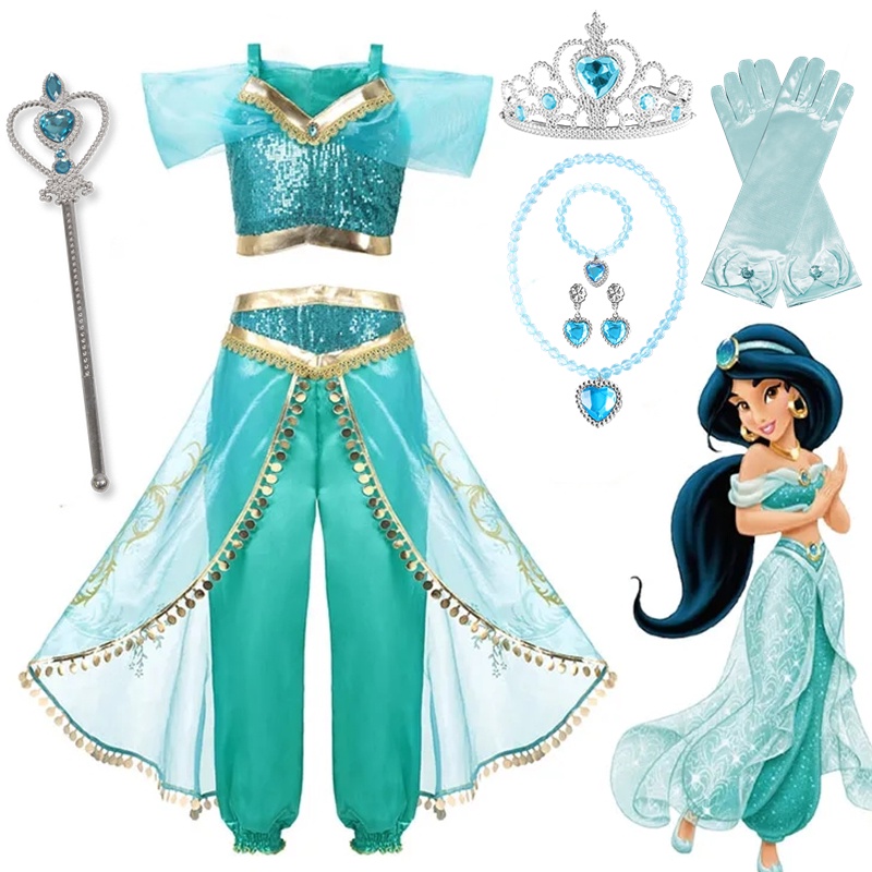 NNJXD Jasmine Princess Dress Princess Dress Up Of Aladdin The Magic Lamp  Costume Girls Birthday Party Halloween Fantasy Top Pants | Shopee Malaysia