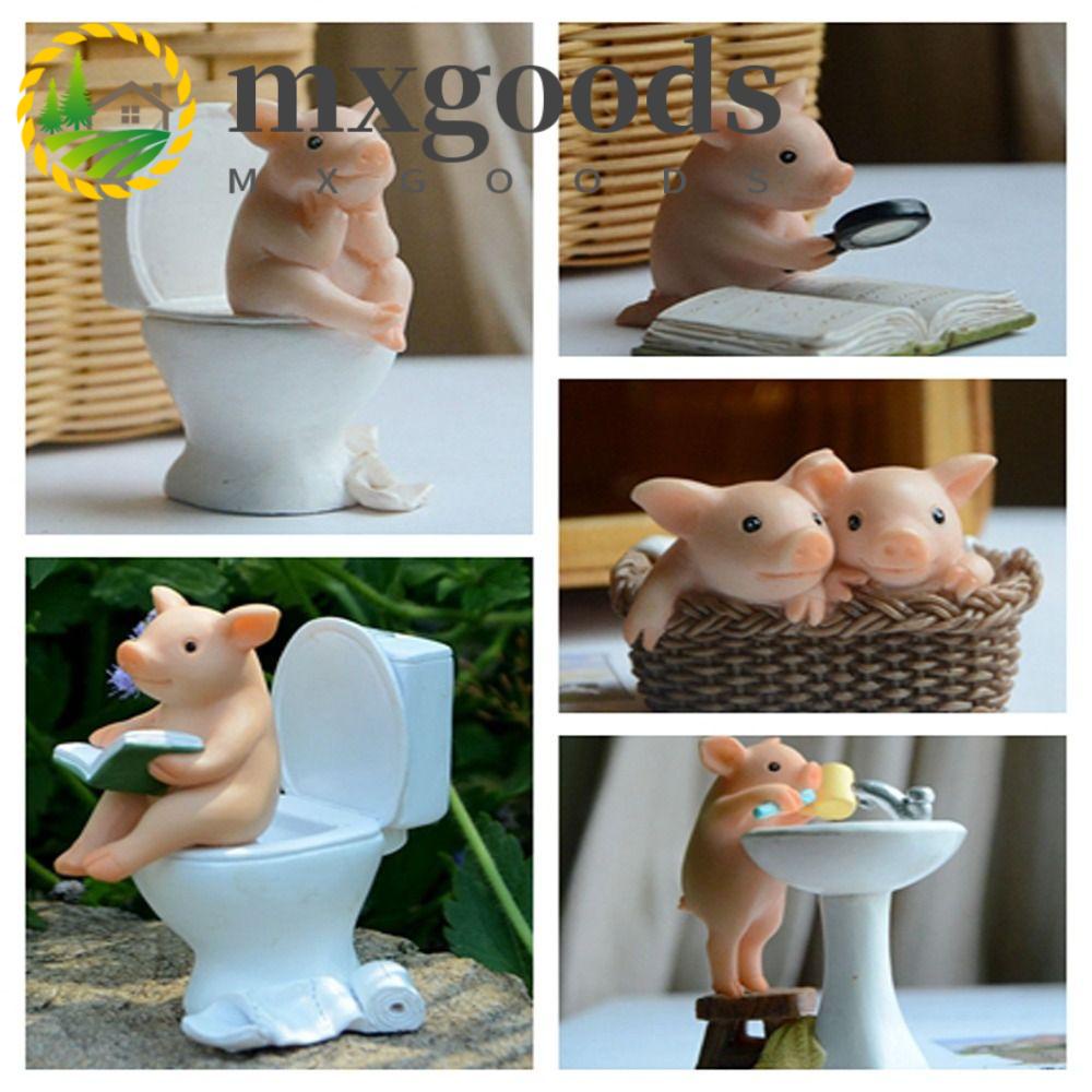 MXGOODS Cute Pig Statue, Miniature 3D, Polyresin Statue Nontoxic