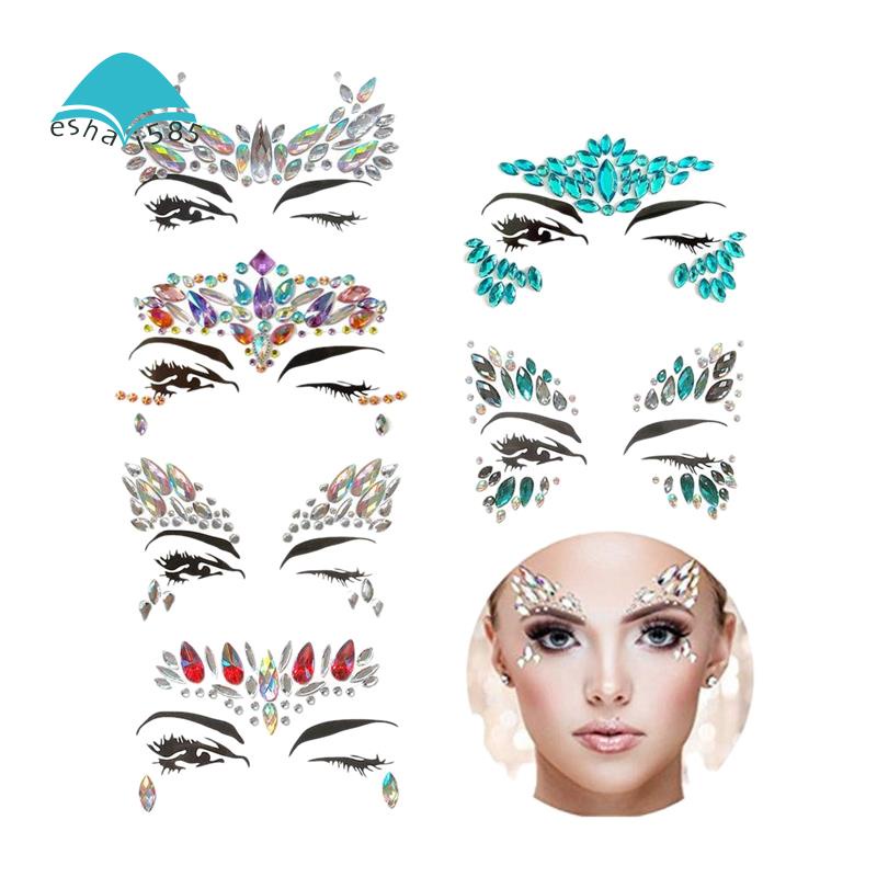 6 Sets Face Gems Rhinestone Mermaid Face Jewels Face Crystal Stickers