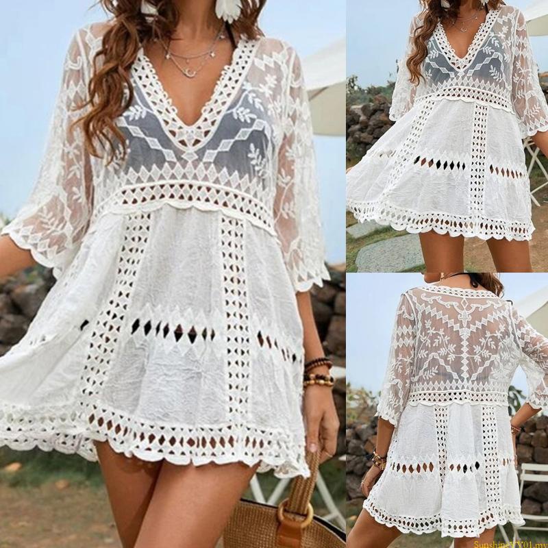 White lace store beach cover up