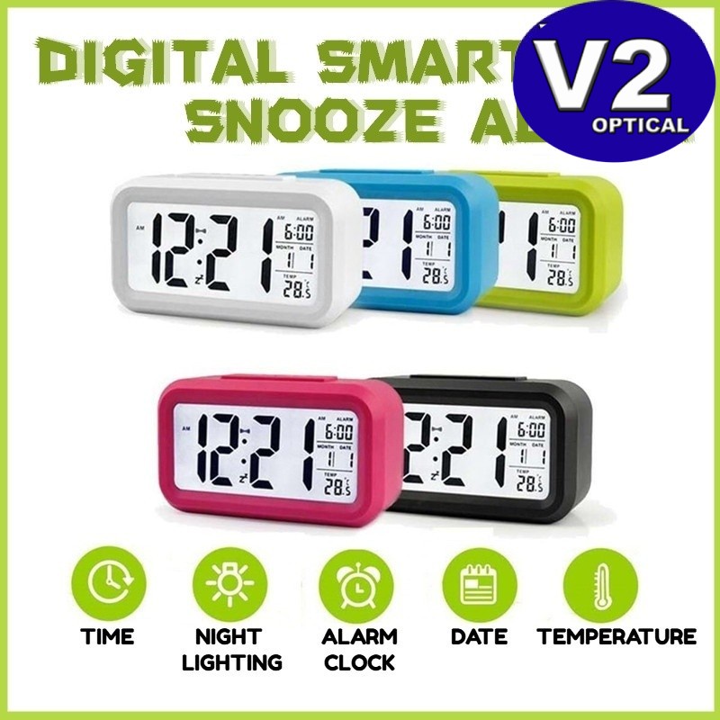 Day Night LED Light Digital Alarm Clock Large Display Smart Temperature