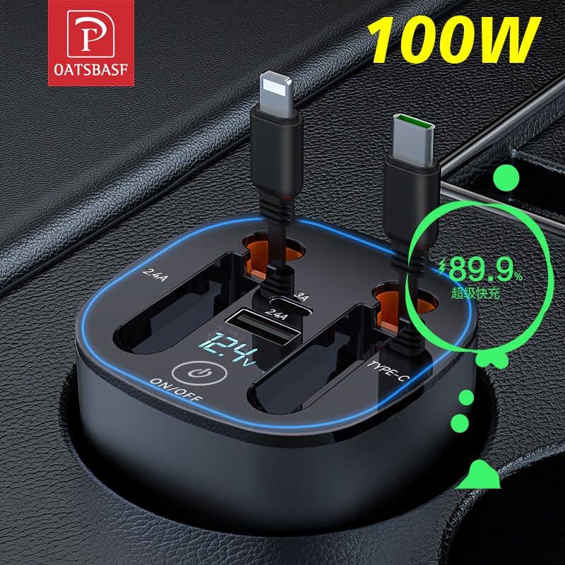 OATSBASF 100W Fast Car Charger Light Quick USB TypeC Charging Adapter with Aromatherapy