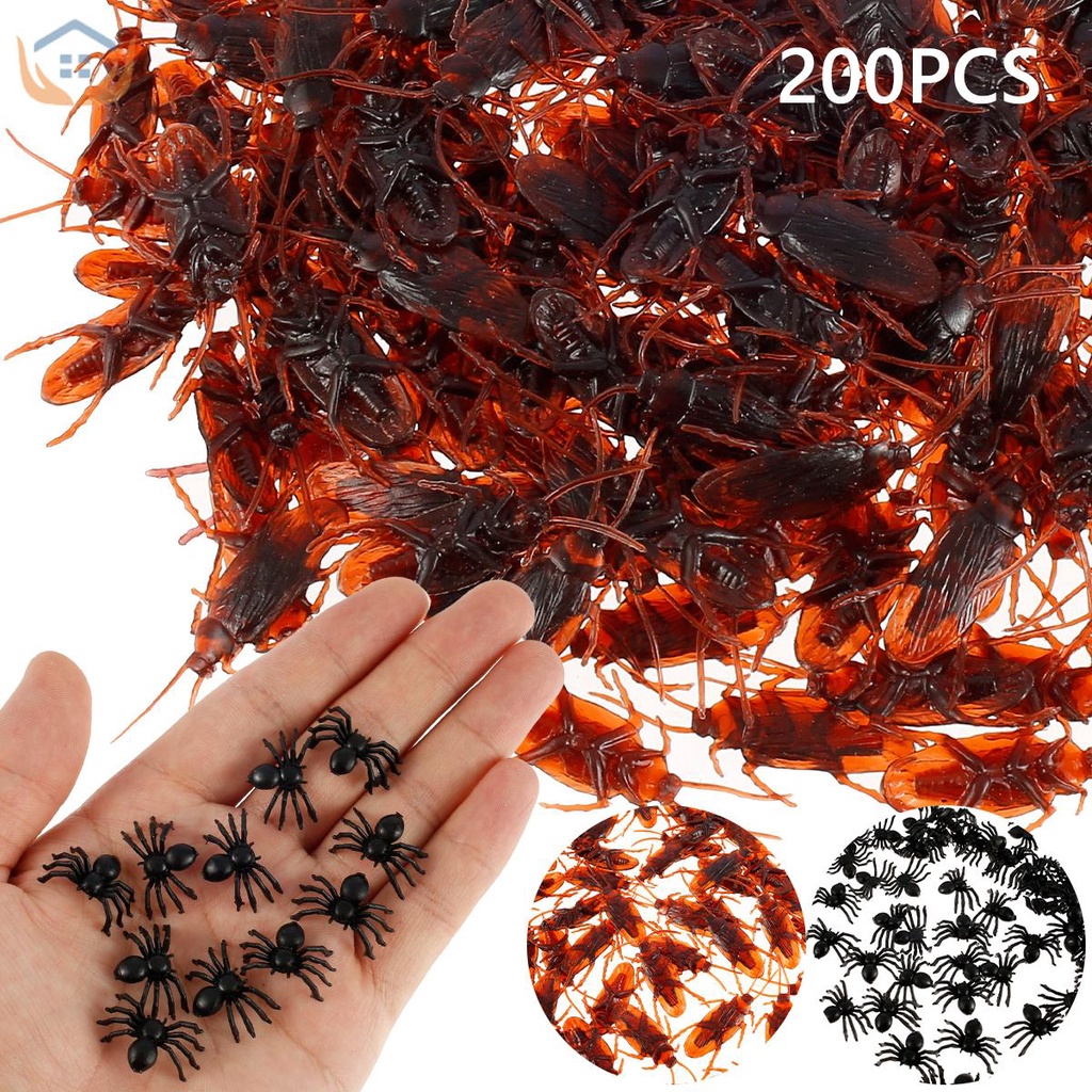 200Pcs Realistic Bugs Prank Fake Roaches Plastic Cockroaches Bug Small