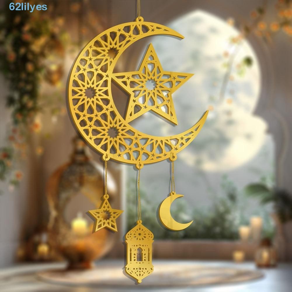 LILYES Ramadan Door Hanging Ornament, Acrylic Moon Stars Eid Mubarak ...