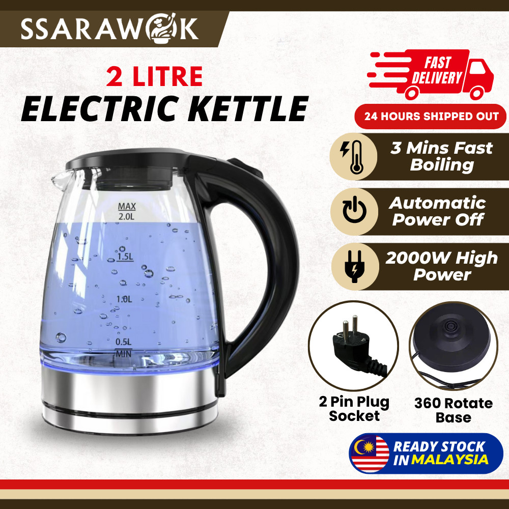 SSARAWOK Cerek Elektrik LED Kaca 2L | Jug Kettle Pemanas Air Canggih ...