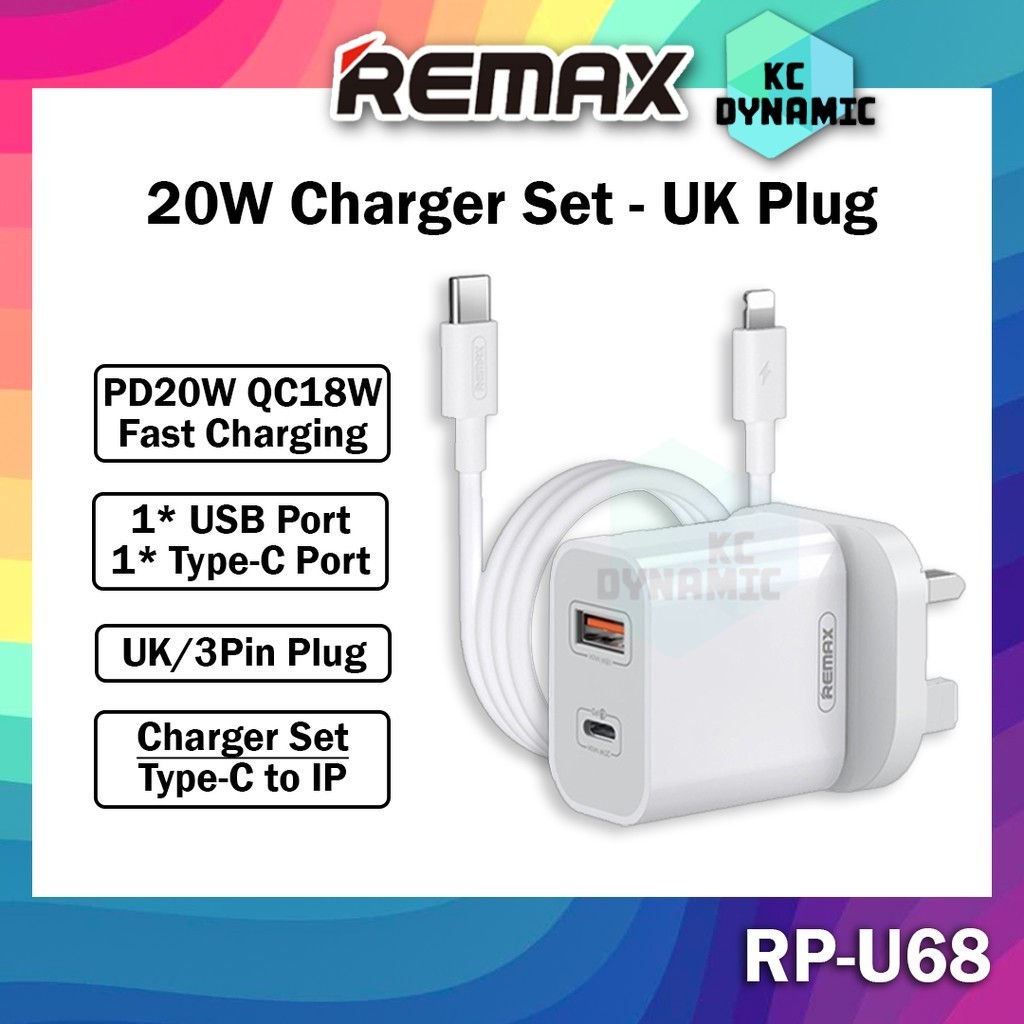 Remax RP-U68 PD 20W Charger Set PD20W Fast Charging Charger Wall ...