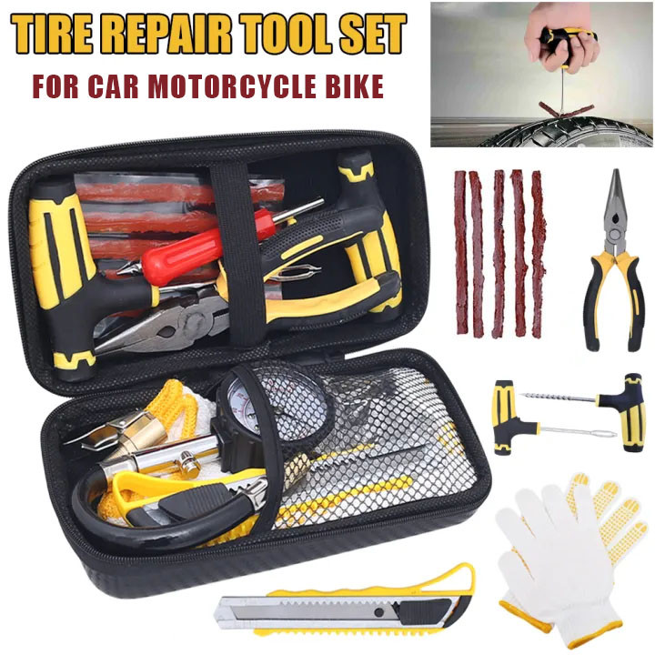 Complete Tire Repair Kits with Rubber Strips Tubeless Tyre Puncture ...