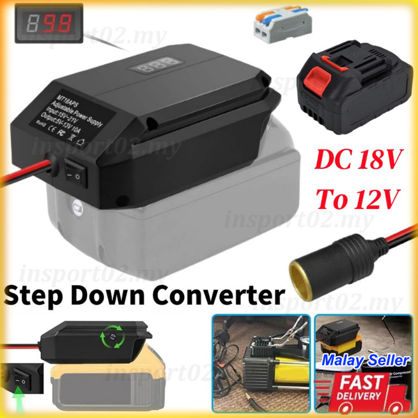18V zu 12V Akkuadapter kompatibel mit Makita 18V Akku, Akku Konverter mit Zigarettenanzünder für alle Autogeräte
