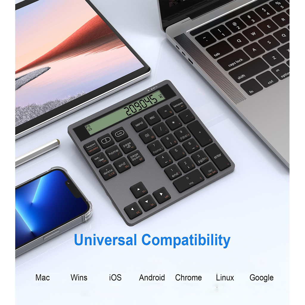 JOMAA Bluetooth +2.4G Wireless Numeric Keyboard with Display Calculator ...
