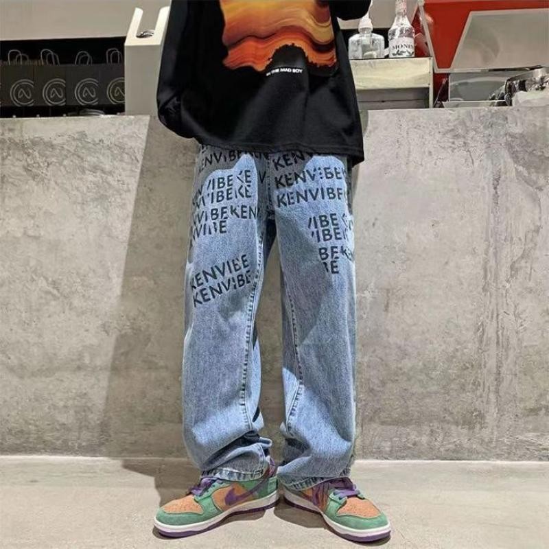 2024 New Style Hong Kong Style Jeans Men Loose Straight Street Wear ...