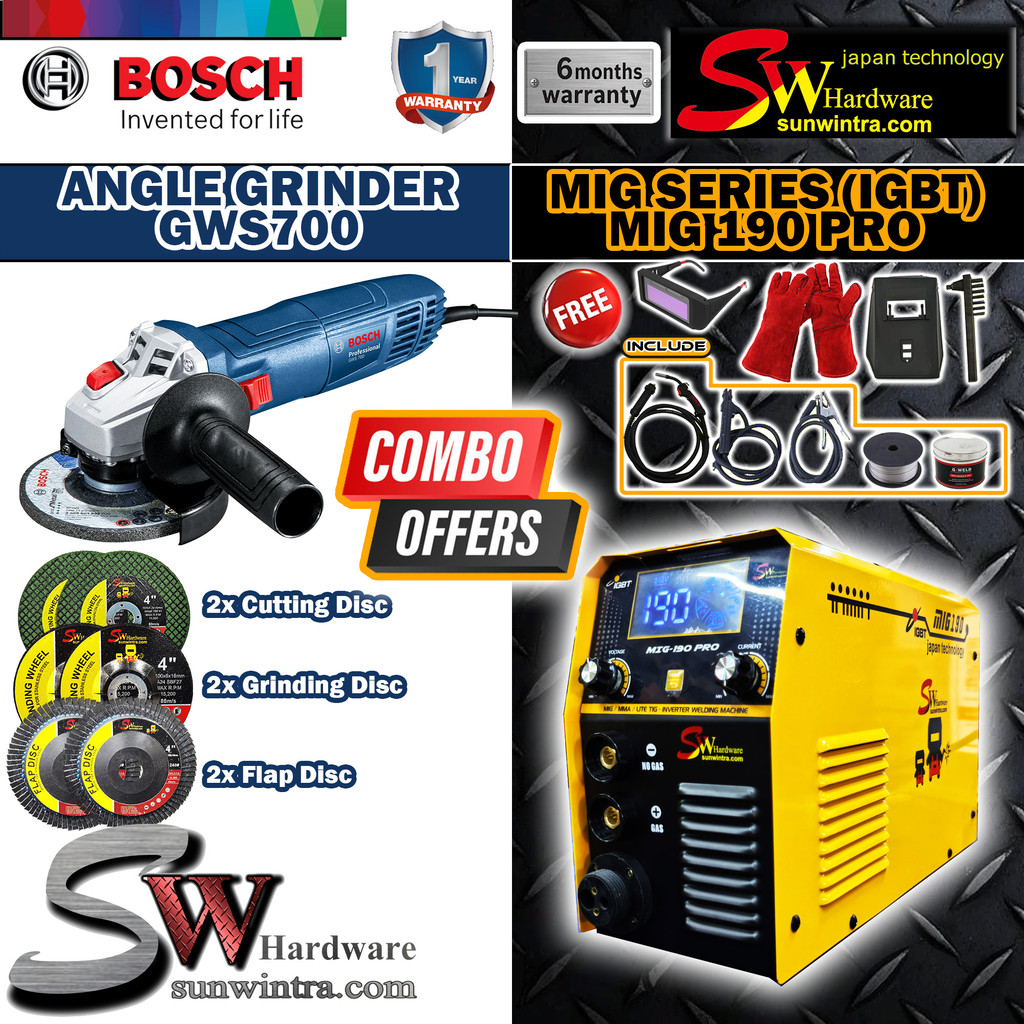 BOSCH GWS700 GRINDER + SW Hardware MIG190 MIG 4 In 1 Welding Machine ...