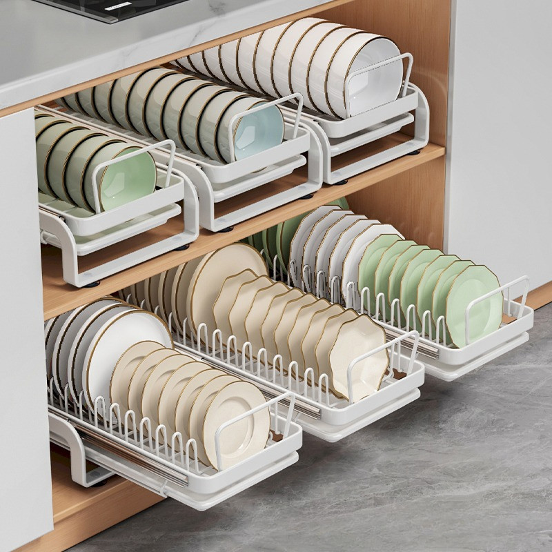 Kitchen Sliding Dish Storage Rack Pull out Dishes Storage Rack Bowl ...
